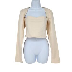 Lovers + Friends Sweetheart Neckline Long Sleeve Cropped Hem Blouse Size XL